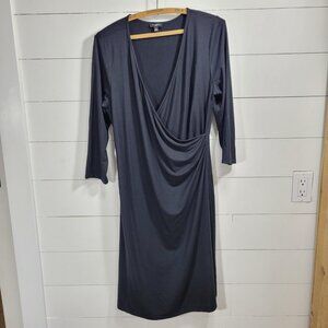 EUC Talbots Dress Women's Petite sz L Black Faux Wrap Long Sleeve Midi Dress
